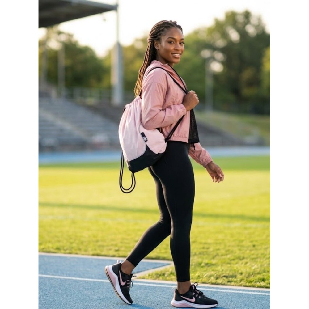 Nike Drawstring Backpack Pink Black Cinch Gym Bag with Side Zip Pocket
